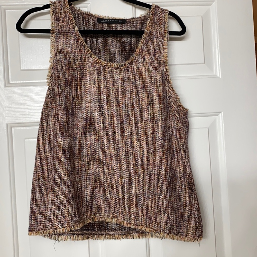 Zara raw hem tweed tank top